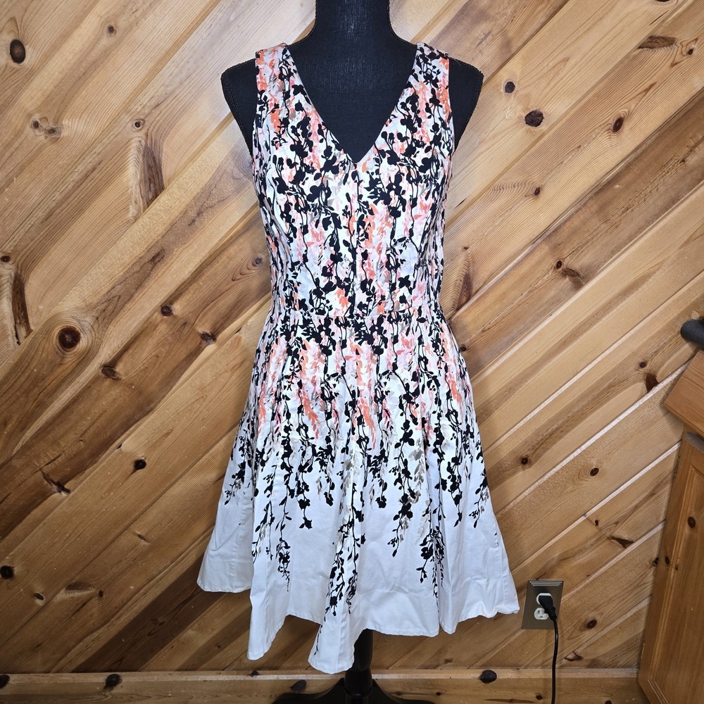 White House Black Market White Floral High-Low Dress with Coral Accents
